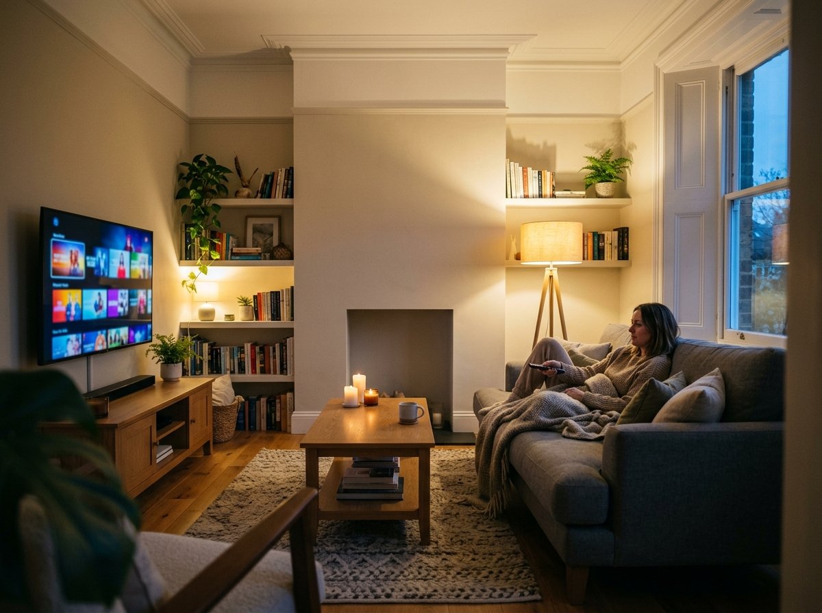 iptv uk subscription: british iptv streaming interface on a TV in a living room